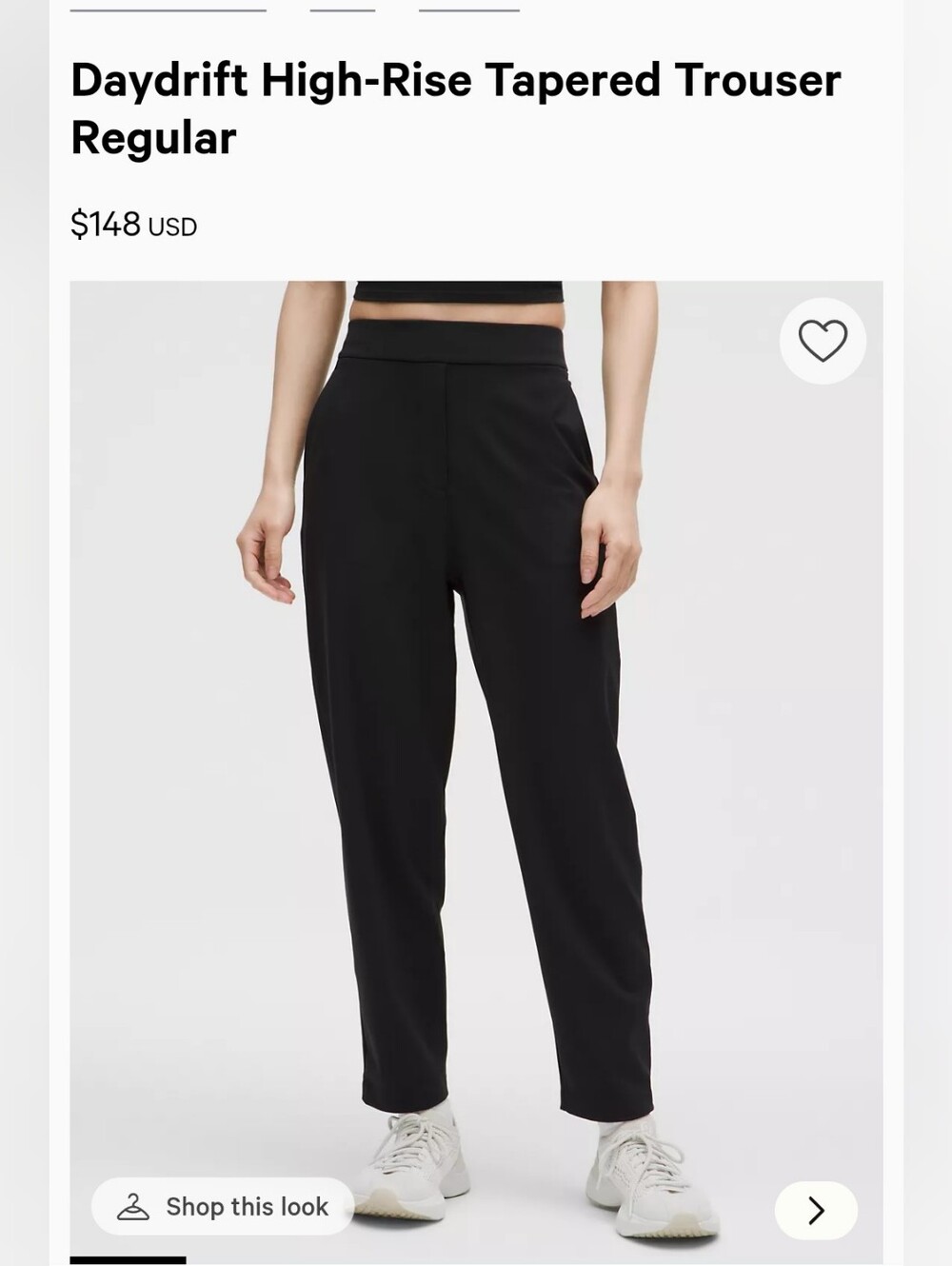 Lululemon Daydrift High Rise Tapered Trouser Ragular Black Women Sz 6